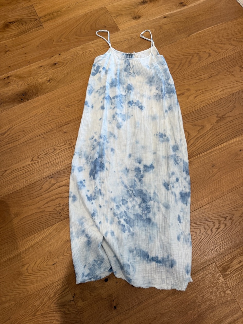 Nation LTD Blue and White Tie-Dye Spaghetti Strap Dress